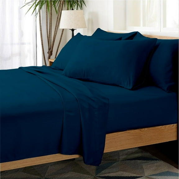 Hotel Collection Rayon derived from Bamboo Bed Sheet Set - 6 Piece, Full, Navy