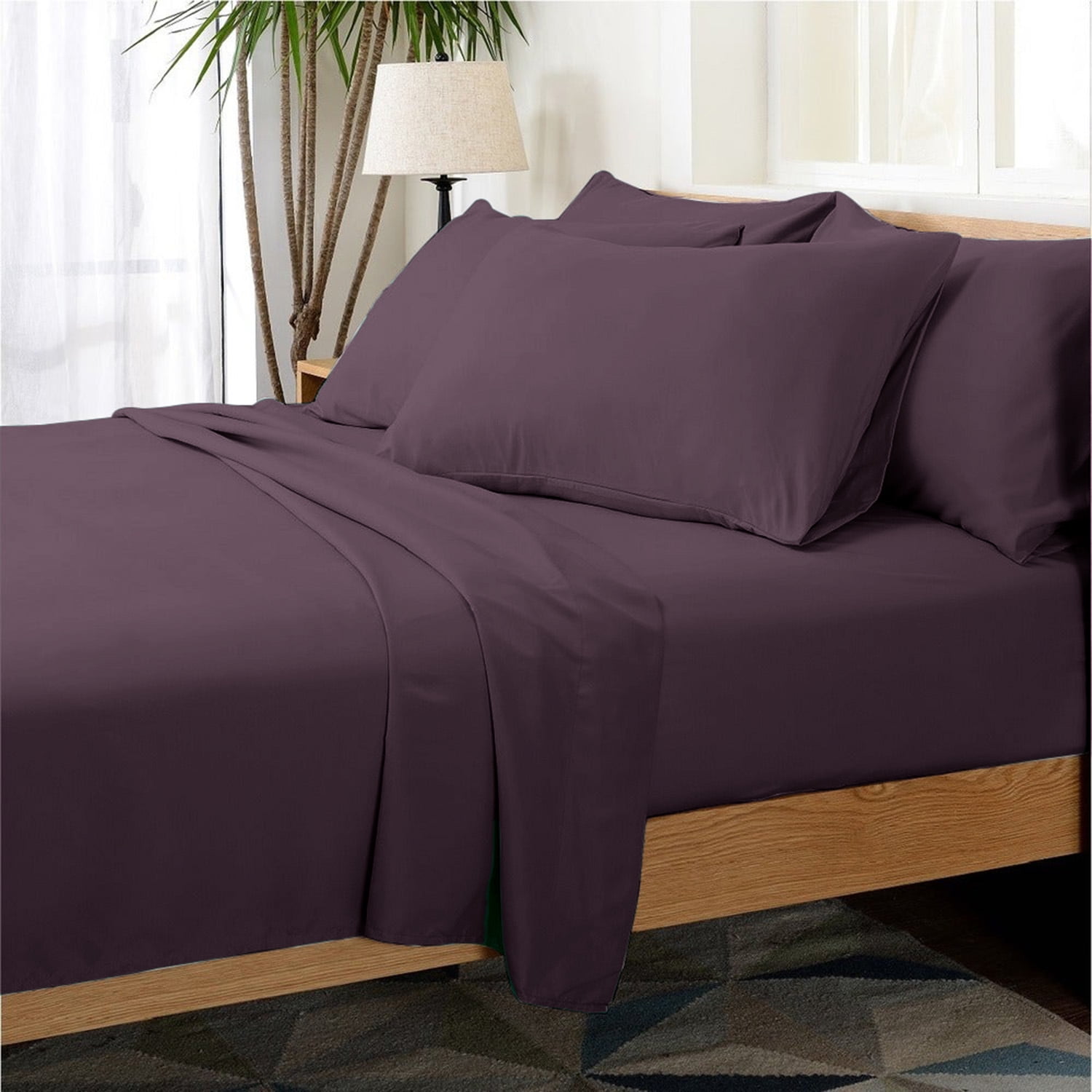 Hotel Collection Rayon derived from Bamboo Bed Sheet Set - 6 Piece, Queen, Egg Plant