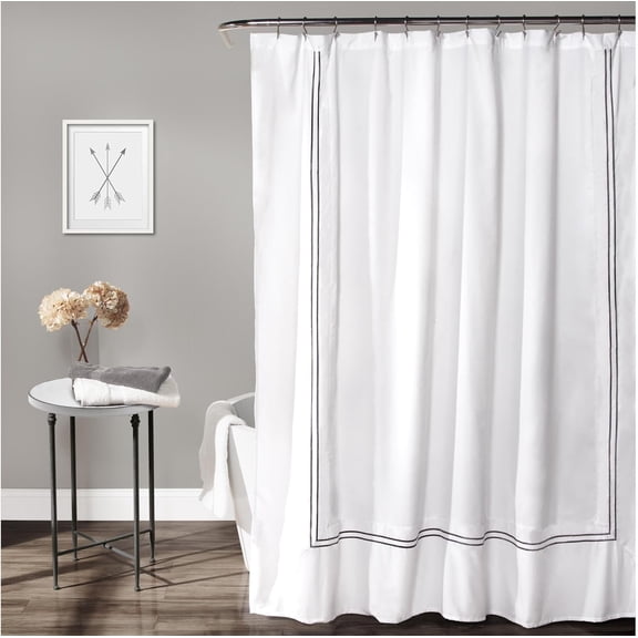 Hotel Collection Shower Curtain Fabric Minimalist Plain Style, White and Gray