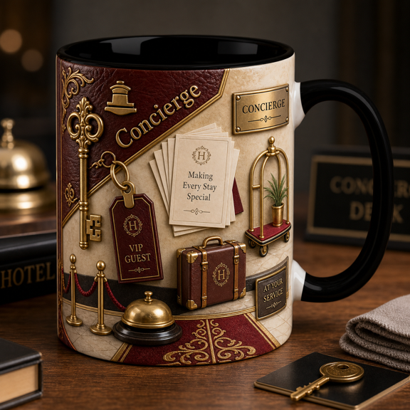 Hotel Concierge Mug 3D Effect Desk Coffee Cup Gift for Front Desk Staff