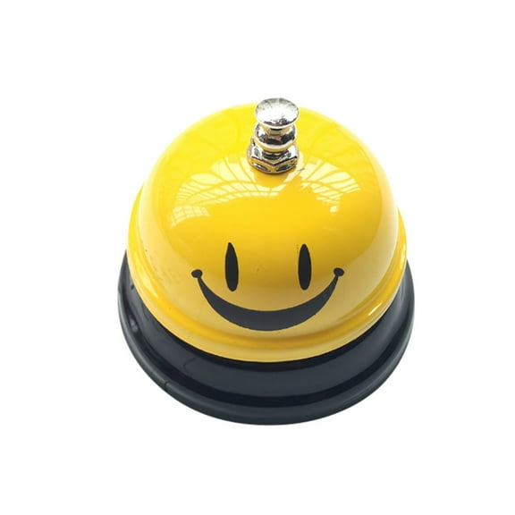 Hotel Counter Desk Bell Ring Metal Reception Restaurant Kitchen Bar Service Call/Restaurant Food Delivery Bell Creative Bar Counter Meal Bell Summon Bell Smiley Yellow