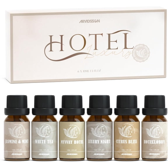 Hotel Diffuser Oils Gift Set, Hotel Scent Essential Oils for Diffuser, Luxury Fragrance Oil Blend - Jasmine & Mint, White Tea, Citrus Bliss, M-Way, Fancy Lobby, Gift for Women and Men