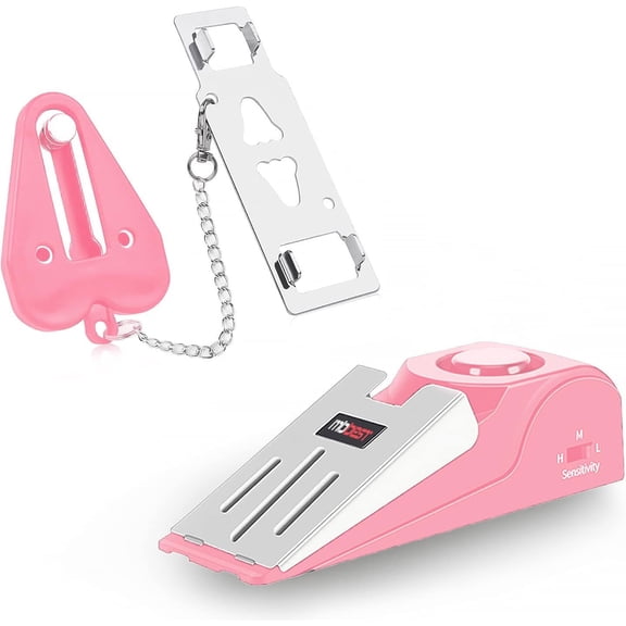 Hotel Door Lock & Door Stop Alarm,Dual Protection Security Devices Pocket Door Stopper Self Defensey Tools for Hotel Travel Home Apartment se, Pink/Pink