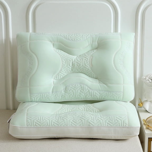 Hotel-Grade Latex Pillow with Neck Support, Cooling Silk Pillowcase for Women, Soft Polyester Pillow for Home or Hotel Use, Green or White, 1 Count