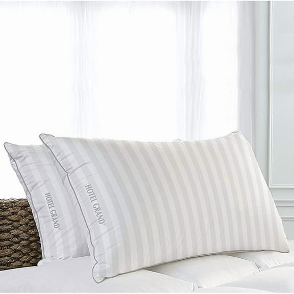 Hotel Grand Bed Pillows 100% Cotton Soft Down Pillows Queen Size Pillows Set of 2 Pack Pillows for Side/Back Sleeper,28" L x 20" W