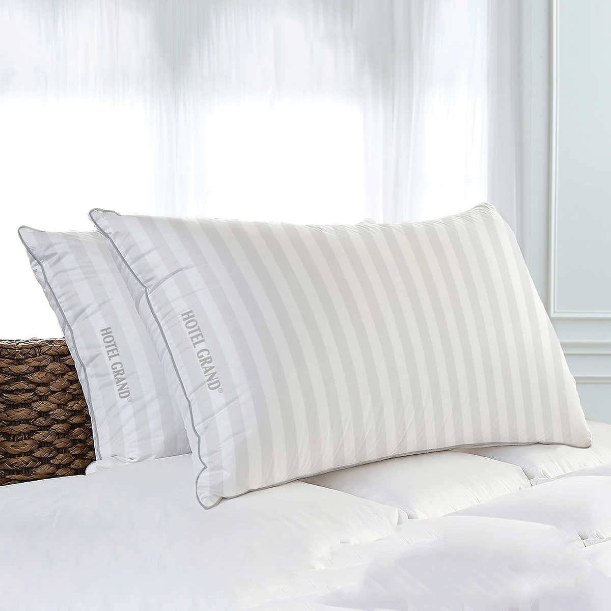 Hotel Grand King Size Feather and Down Bed Pillows, 2-Pack