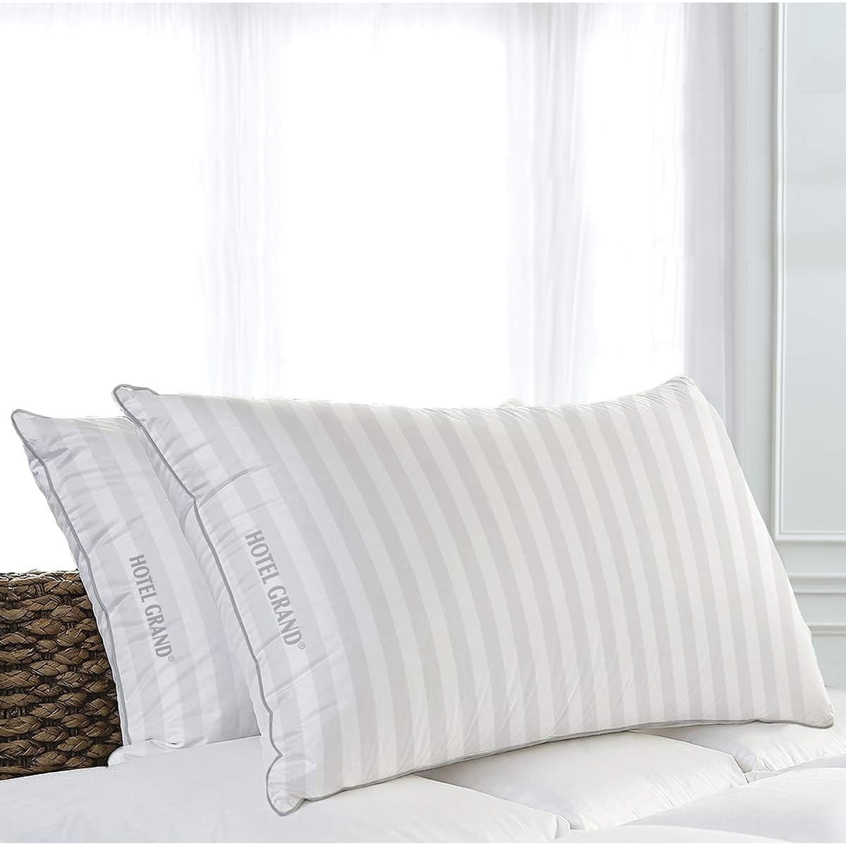 Standard/Queen Medium-Firm Cotton and Feather Pillow Set