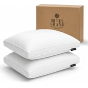 Hotel Grand Luxury Goose Feather & Down Fiber Pillows Queen Size Set of 2, Firm Support Gusseted Design, 100% Cotton Cover, No-Flat Fluffy Comfort for Side and Back Sleepers