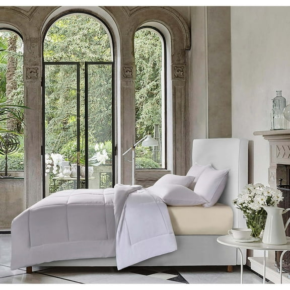 Hotel Grand Microfiber Hypoallergenic Reversible Down Alternative Comforter White, Platinum King