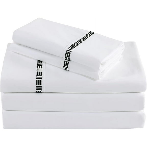 Hotel Grand Tencel™ Lyocell with Cotton Blend Sheet Set with Colored Embroidery (Full, Black)