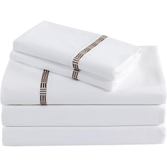 Hotel Grand Tencel™ Lyocell with Cotton Blend Sheet Set with Colored Embroidery (Queen, Gold)