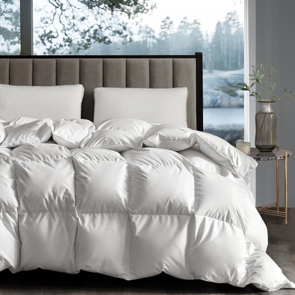 Hotel Grand White Goose Down Fiber Comforter Twin, Extra Warmth Goose Down Fiber Winter Duvet Insert Twin, Hotel Hypoallergenic Bedding Comforter for Cold Weather 42oz, 68 x 90 Inch