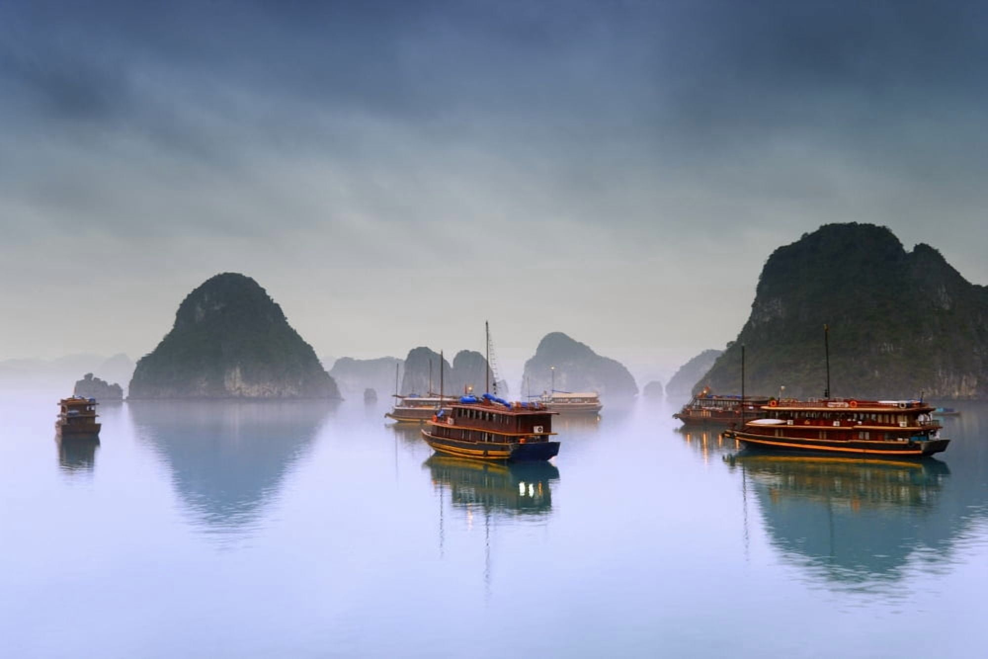 Hotel Junks Halong Bay Vietnam Canvas Art - Carson Ganci Design Pics (34 x 22)