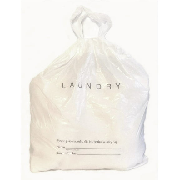 Hotel Laundry Bags, 1.25 Mil Plastic with Draw Tape for Easy Closure and Handle, 18" x 19", 4" Gusset, Write-on Lines, Biodegradable - Case of 500