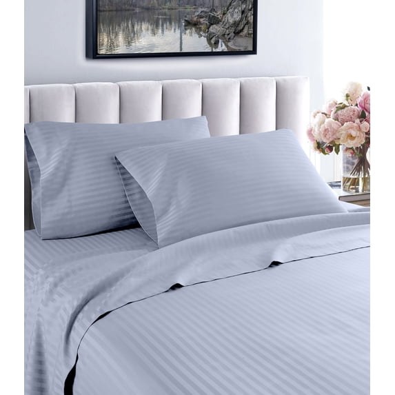 Hotel London 600 Thread Count 100% Cotton Deep Pocket Striped Sheet Set (Twin, Blue)