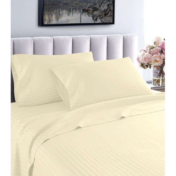 Hotel London 600 Thread Count 100% Cotton Deep Pocket Striped Sheet Set (Twin XL, Ivory)
