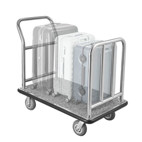 Hotel Luggage Cart, 750 LBS Load Capacity, Deluxe Platform Truck with Removable Front Frame, Valet Cart with Grey Carpeted Deck and 6-inch Rubber Wheels, Ideal for Hotels, Condos, Resorts