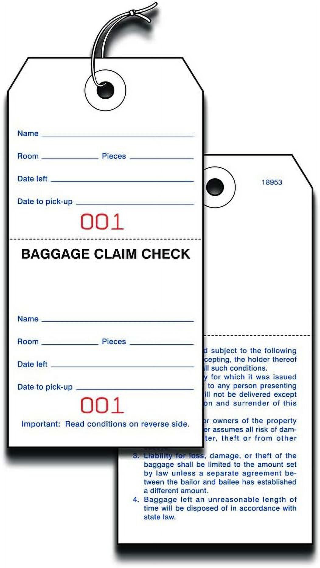 Hotel Luggage Claim Tag with String, Serial Numbering, and Perforated