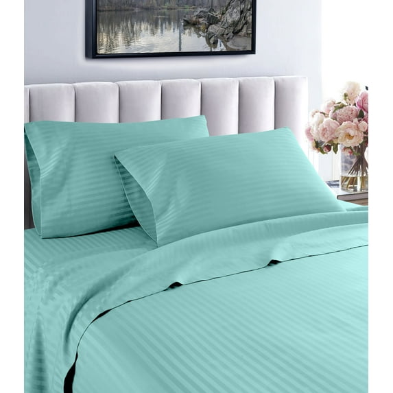 Hotel Luxurious 1200 Thread Count 100% Egyptain Cotton 4-Piece Deep Pocket Stripe Sheet Set (California King, Aqua)