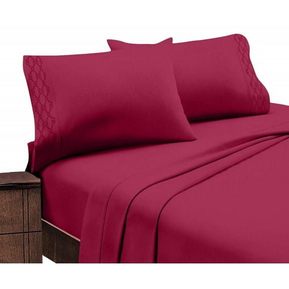 Hotel Luxurious, 1800 Series Super Soft Embroidery 3 PC Sheet Set (Twin Burgundy)