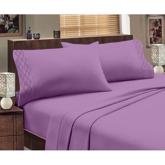 Hotel Luxurious 1800 Series Super Soft Embroidery 4 Piece Sheet Set (California King, Purple)