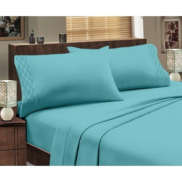 Hotel Luxurious 1800 Series Super Soft Embroidery 4 Piece Sheet Set (Full, Aqua)
