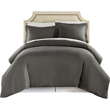 Hotel Luxury 3pc Duvet Cover Set 1500 Series Egyptian Quality Double Brushed Microfiber Bedding, Queen, Gray