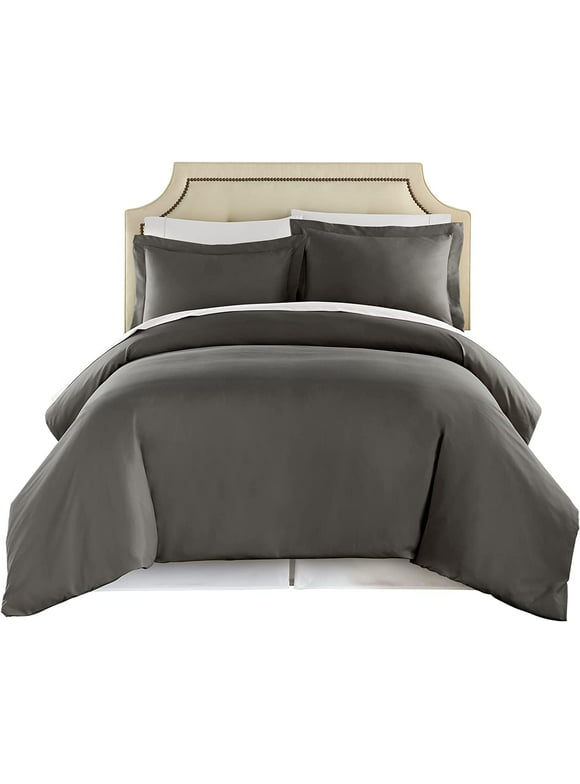 Hotel Luxury 3pc Duvet Cover Set 1500 Series Egyptian Quality Double Brushed Microfiber Bedding, Queen, Gray