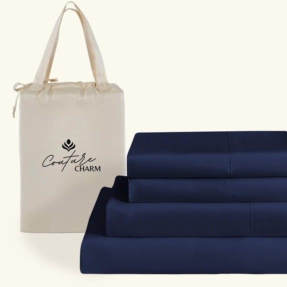 Hotel Luxury 500-TC Egyptian Cotton RV-Short-Queen Size 4-PCs Sheet Set Fits Upto 19-23" Deep Pocket (Solid, Navy Blue)