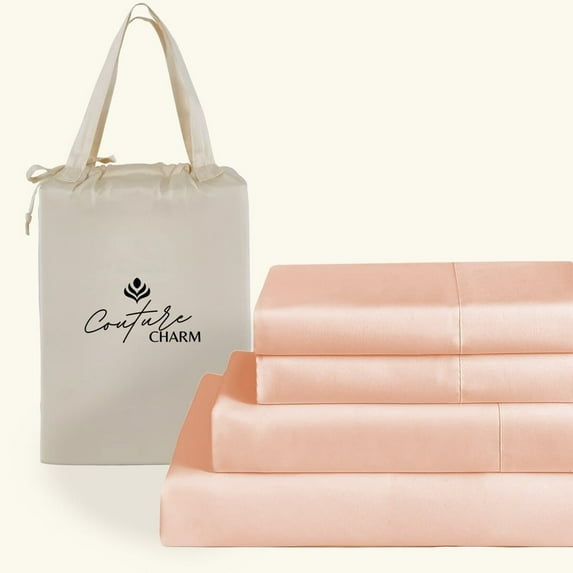 Couture Charm Hotel Luxury 500-TC Egyptian Cotton Twin-XL Size 4-Pcs Sheet Set Fits Upto 14-18" Deep Pocket (Solid, Peach)