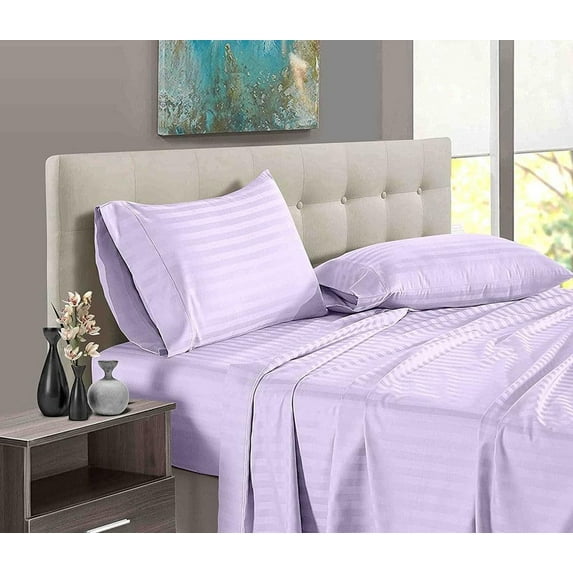 Hotel Luxury 500-TC Egyptian Cotton Twin-XL Size 4-PCs Sheet Set Fits Upto 19-23" Deep Pocket (Stripe, Lilac)