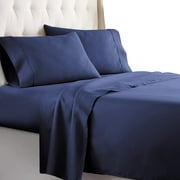 Hotel Luxury Bed Sheet & Pillowcase 4 Piece Set 1800 Series Egyptian Quality, Double Brushed Microfiber Bedding, King, Navy Blue