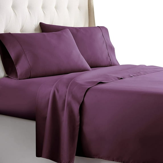 Hotel Luxury Bed Sheet & Pillowcase 4 Piece Set 1800 Series Egyptian Quality, Double Brushed Microfiber, Full, Eggplant Purple