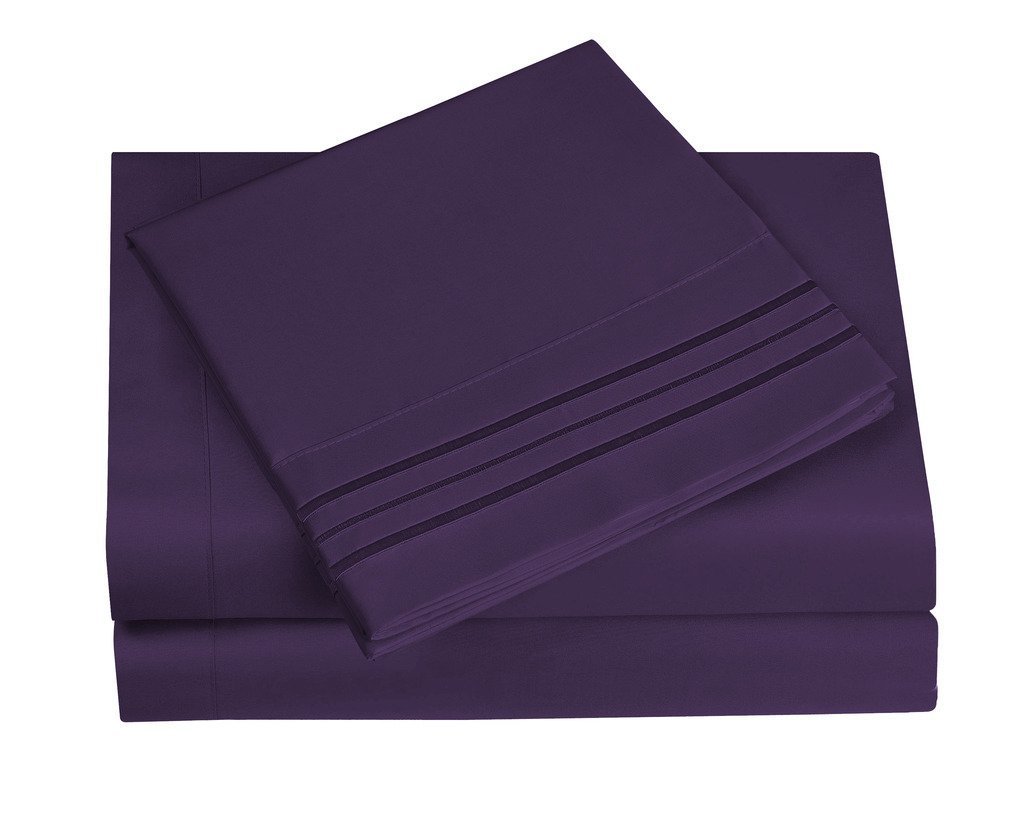 Hotel Luxury 1800 Series Bed Sheet & Pillowcase Set, Queen, Eggplant