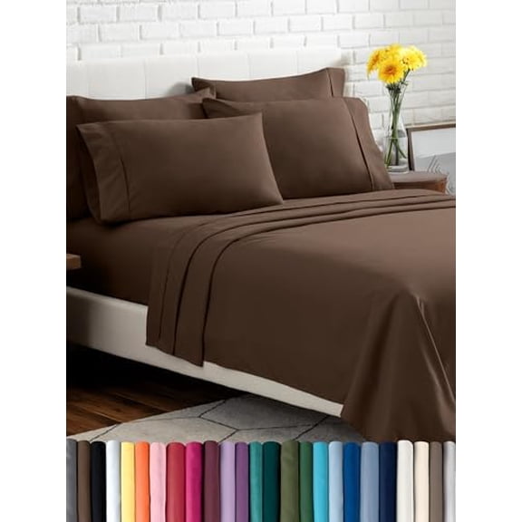 Hotel Luxury Full XL Sheet Set, Extra Soft - 6 Piece Set - Deep Pockets - Easy Fit - Cooling & Breathable - Wrinkle, Fade, Stain Resistant - Includes 4 Pillowcases (Full XL, Cocoa)