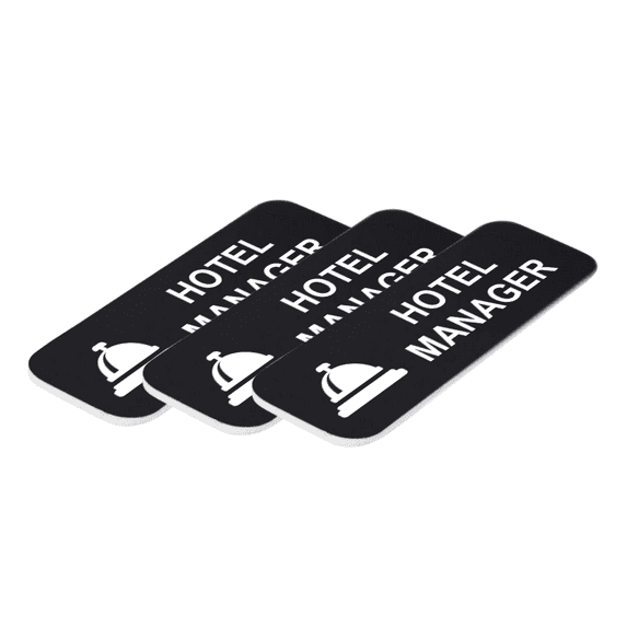 Hotel Manager (Bell) 1 x 3" Name Tag/Badge, Black, (3 Pack)