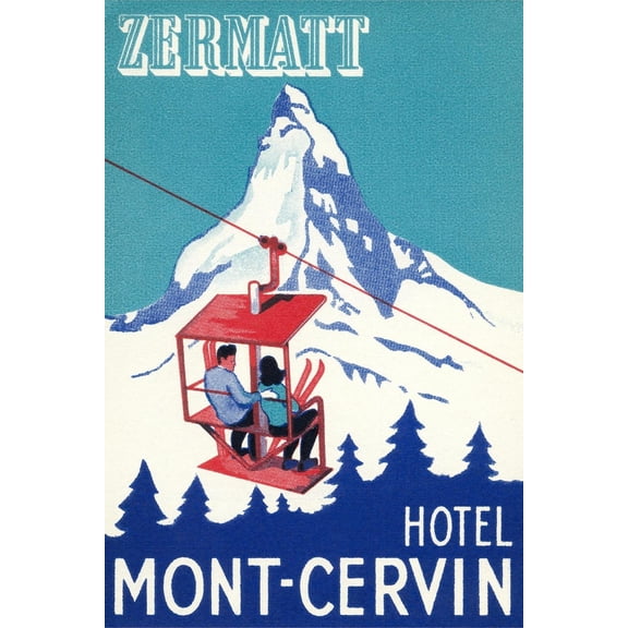 Art.com Hotel Mont-Cervin, Ski Lift Poster Art Print, 12" x 18"