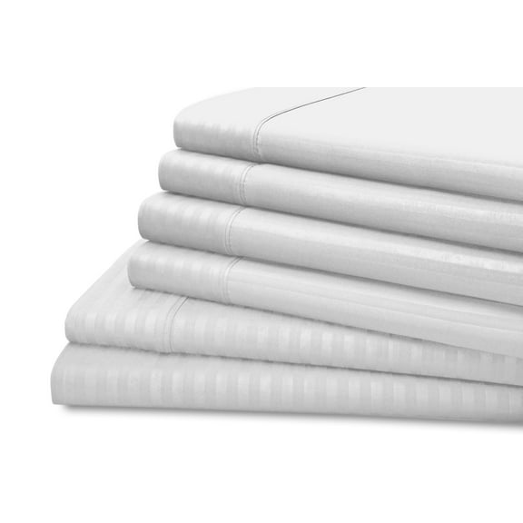 Hotel New York 6-Piece Dobby Stripe Sheet Set - 5 Colors - White - Queen