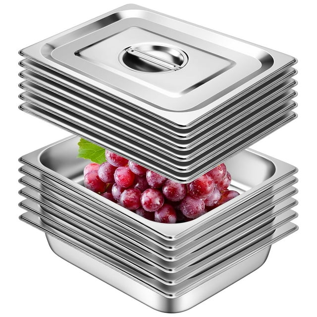 Hotel Pan with Lids 6 Pack 1/2 Size 2.5" Deep Stainless Steel Steam Table Pan, Commercial Food