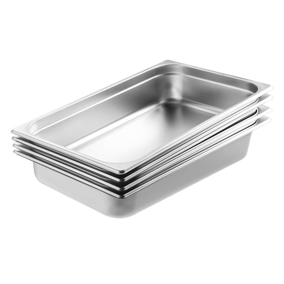 Hotel Pans Full Size 4-Pack with Lids - Stainless Steel Steam Pan - 4 Inch Deep - Commercial Kitchen Food Storage - Catering & Restaurant Use