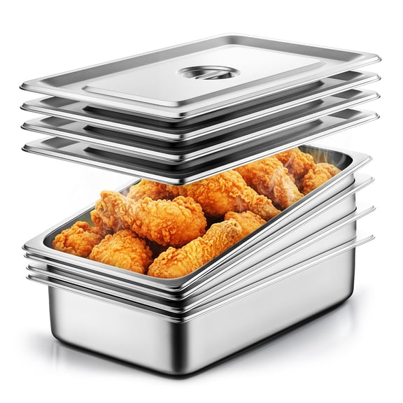 Budiwati Hotel Pans with Lids 4 Pack 1/2 Half Size 4" Deep, Back to School Stainless Steel Pans for Home, Party, Hotel, Buffet,Salads, Catering, Dishes, Table