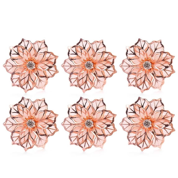 Hotel Party Supplies Kitchen Gadgets Hollow Crystal Flower Napkin Buckle Napkin Rings Table Decoration Towel Holder ROSE GOLD 6PCS