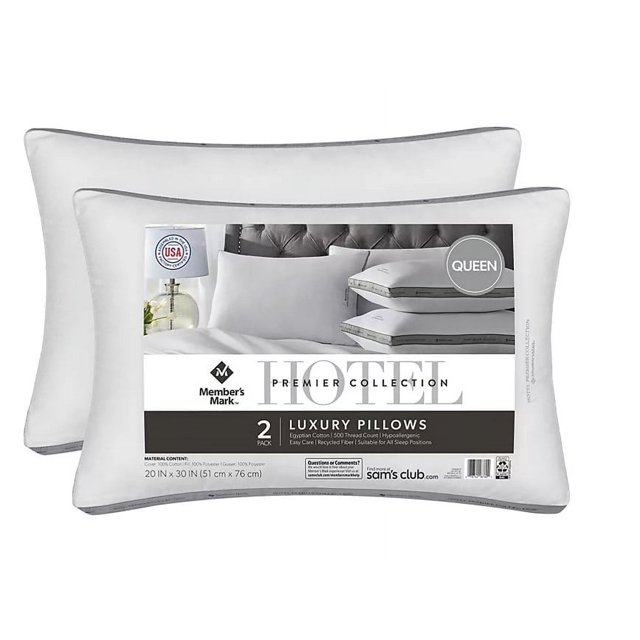Hotel Premier Collection Bed Pillows, 100 Cotton, Queen Size (Pack of