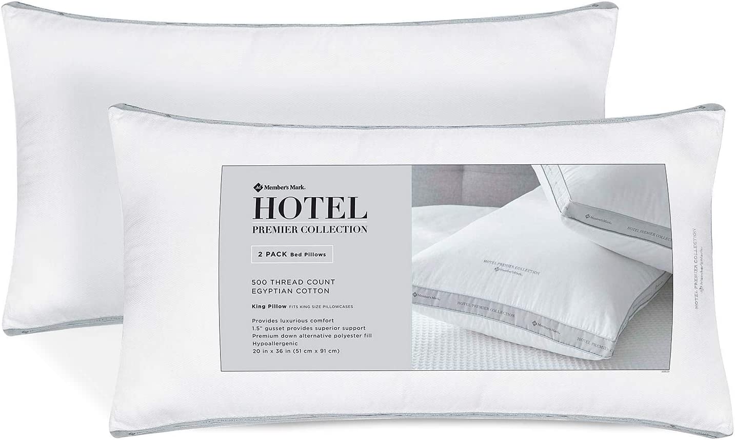Hotel Premier Collection King Size Cotton Pillow Set, 2Pack