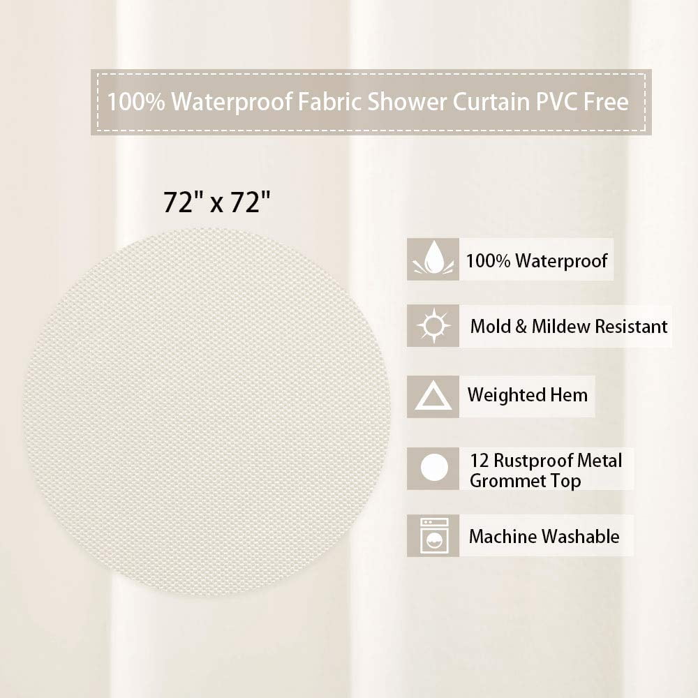 Hotel Quality 100% Waterproof Fabric Shower Curtain Liner with Magnets for Bathroom, 72x78 Inch, Ivory