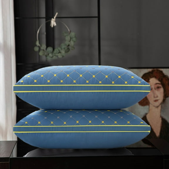 Hotel-Quality Blue Cotton Gusseted Pillow for Sleeping, 1pc Side & Back Sleeper Support, Down-Velvet Core, Breathable & Soft Bed Pillow