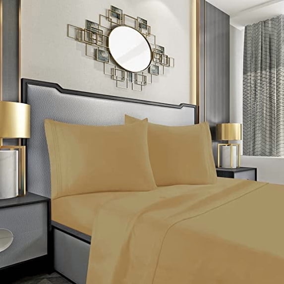 Hotel Quality Luxurious & Soft 4 Piece Sheet Set – 100% Long Staple Egyptian Cotton, Gold, Deep Pocket 15 Inch, Ultra-Breathable, Wrinkle-Resistant Bedding (Twin)