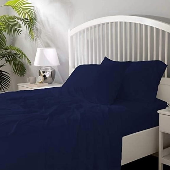 Hotel Quality Luxurious & Soft 4 Piece Sheet Set – 100% Long Staple Egyptian Cotton, Navy Blue, Deep Pocket 10 Inch, Ultra-Breathable, Wrinkle-Resistant Bedding (Twin XL)