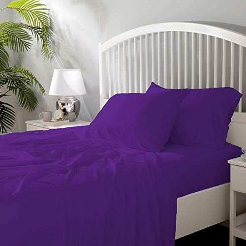 Hotel Quality Luxurious & Soft 4 Piece Sheet Set – 100% Long Staple Egyptian Cotton, Purple, Deep Pocket 15 Inch, Ultra-Breathable, Wrinkle-Resistant Bedding (King)