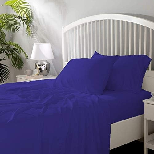 Hotel Quality Luxurious & Soft 4 Piece Sheet Set – 100% Long Staple Egyptian Cotton, Royal Blue, Deep Pocket 10 Inch, Ultra-Breathable, Wrinkle-Resistant Bedding (Full)